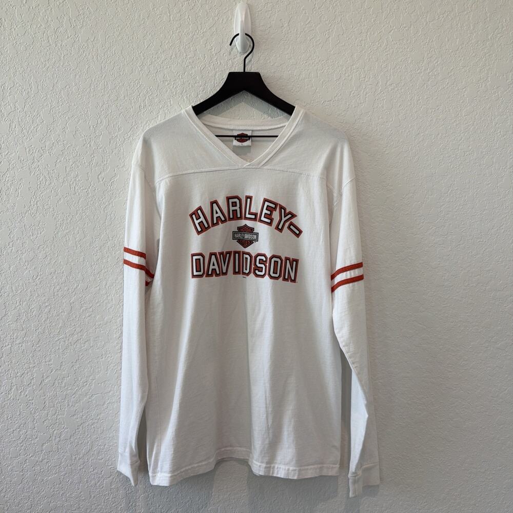 Harley Davidson White Orange Long Sleeve T-shirt Women’s Size Large Vintage 2006